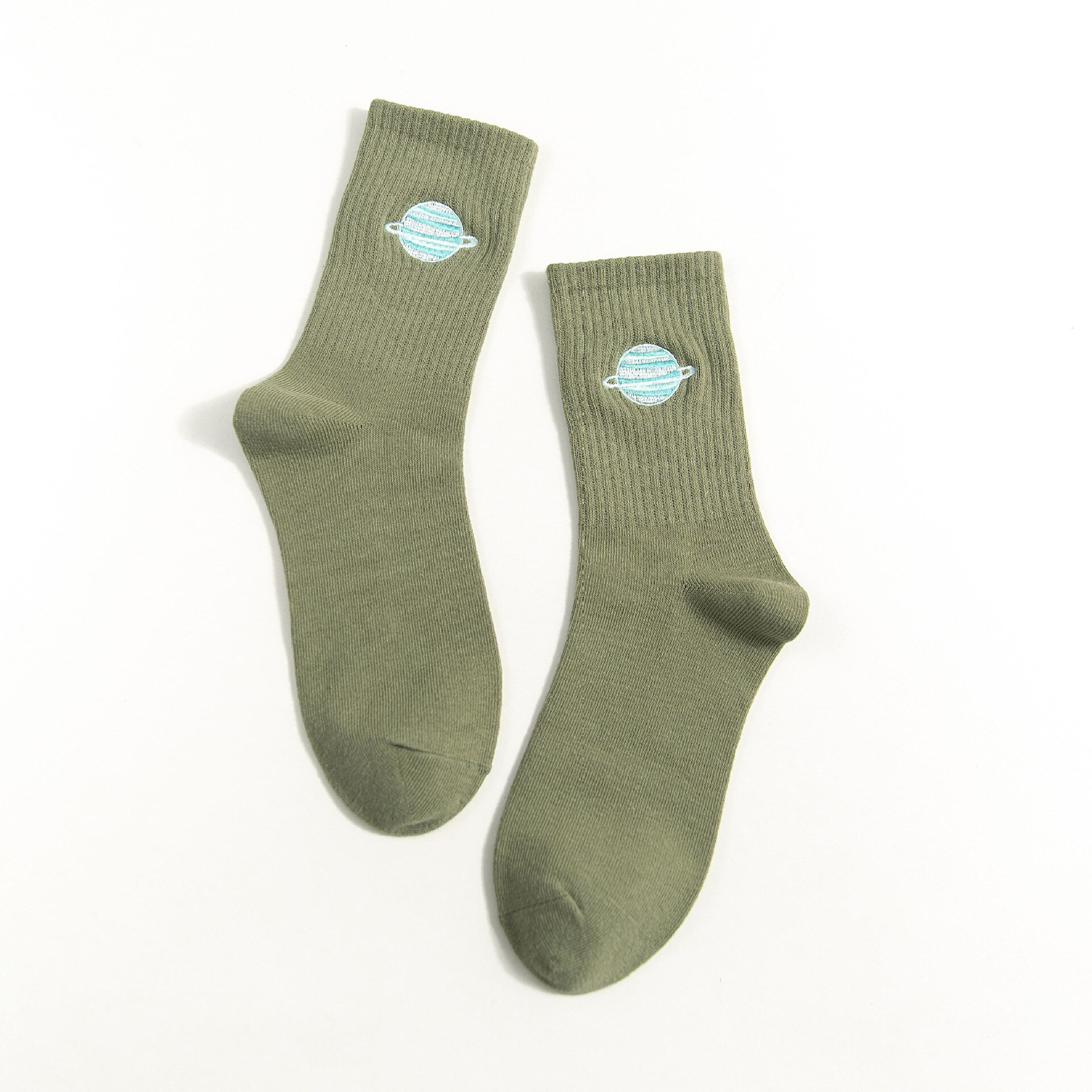 Chaussettes brodées de la série Planet, couleur Pure, pour Skateboard, sport, tendance: green