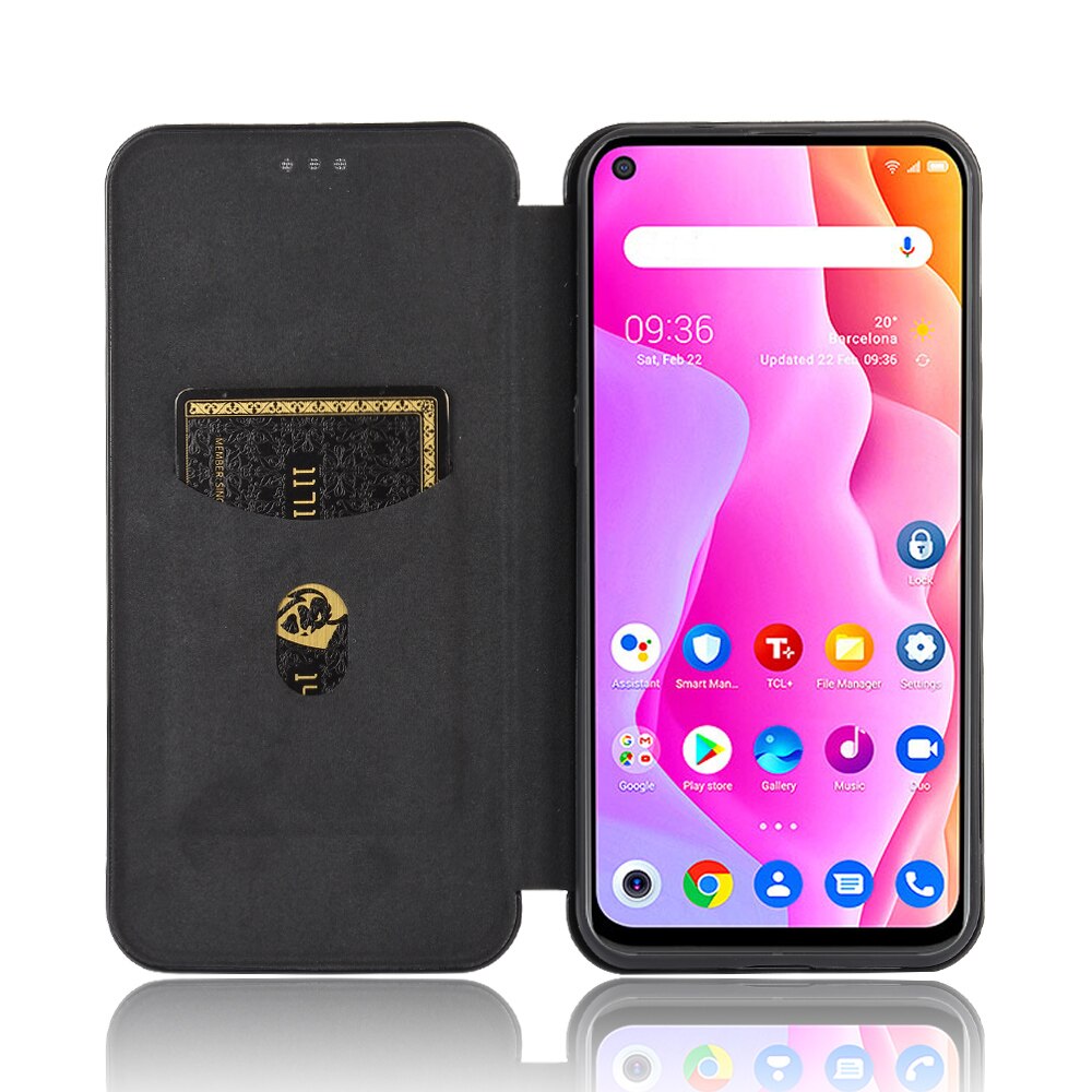 Voor tcl 10l hoesje voor tcl 10l hoesje koolstofvezel flip lederen hoesje voor tcl 10l business magnetische portemonnee kaartsleuf slanke hoes 6.53 "