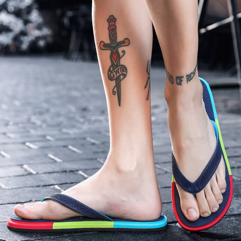 Sommer Regenbogen Blau Männer Hausschuhe aufbringen Druck Nicht Unterhose Herren kippen-Flops Bequeme Müßiggänger Schuhe Zapatos hombre