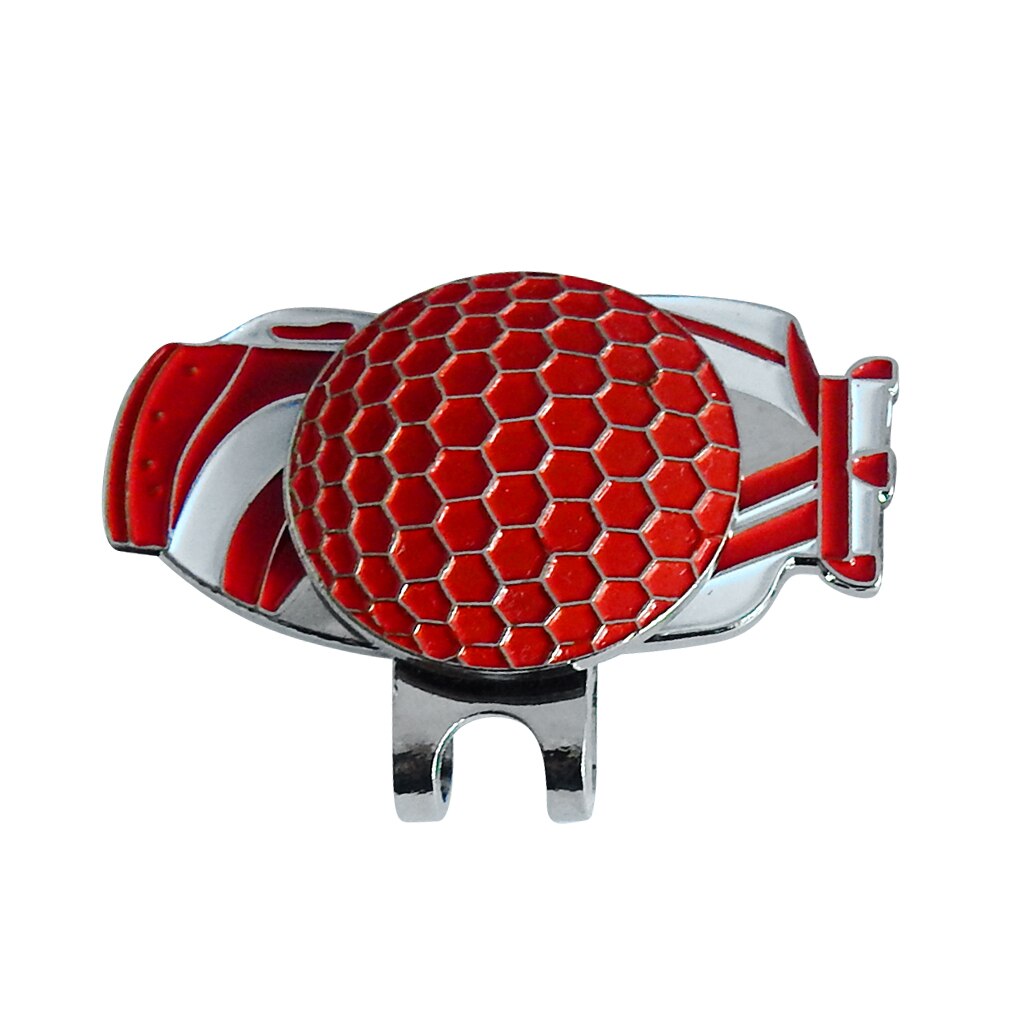Sort / rød / sølv magnetisk hatteclips med golfboldmarkør - med magnetpind på off-golf taske til golfelskere: Rød