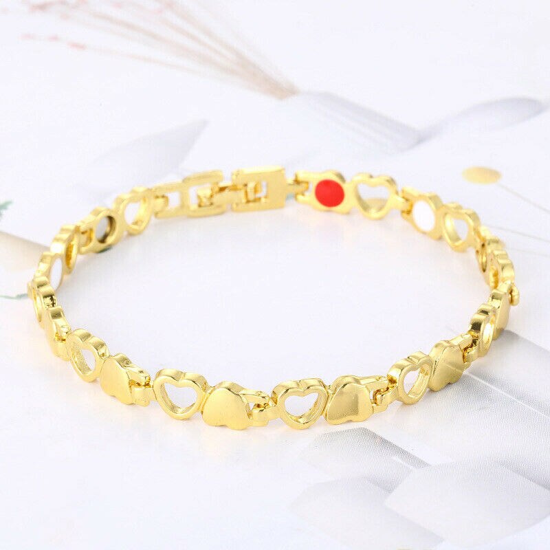 Vrouwen Magnetische Gezondheid Armband Therapie Pijnbestrijding Hollow Heart Bangle Verbeteren Algehele Balans Pijnbestrijding Verminderen Stress 4 Kleuren: Gold