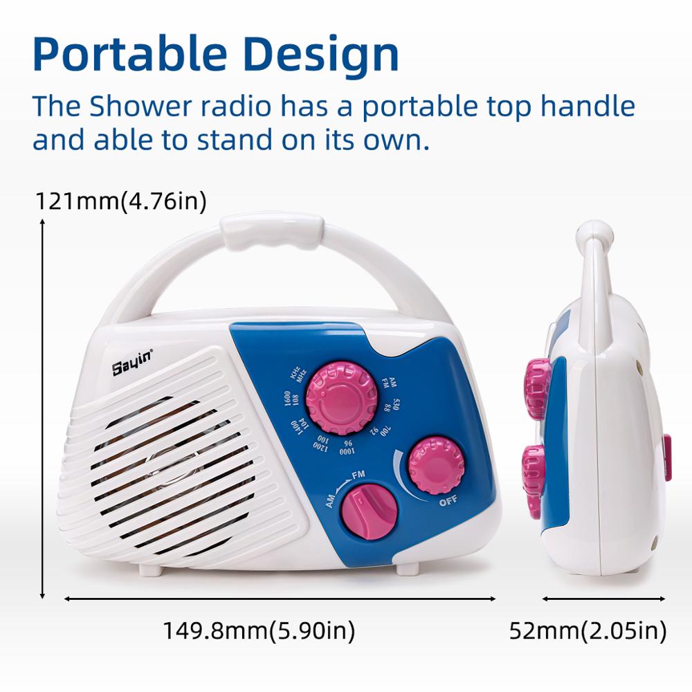 PRUNUS J-282 Shower Radio IPX4 Waterproof Portable AM FM Radio Player with Top Handle, Radio with Speaker for Bathroom