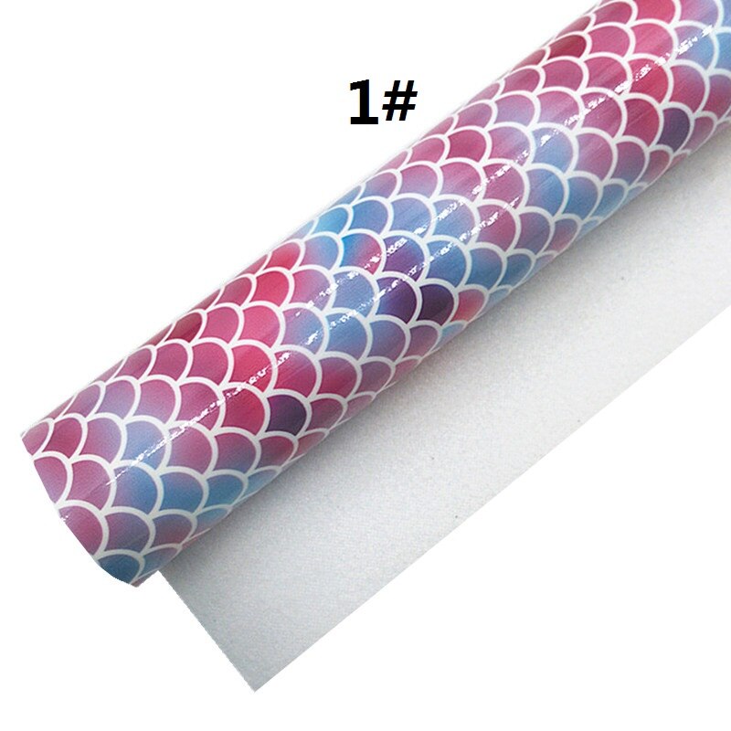 Fish Scales Printed Faux Leather Fabric Sheet Mermaid Smooth Synthetic Leather Faux Vinil For Bows Earrings DIY A4 SIZE R536B