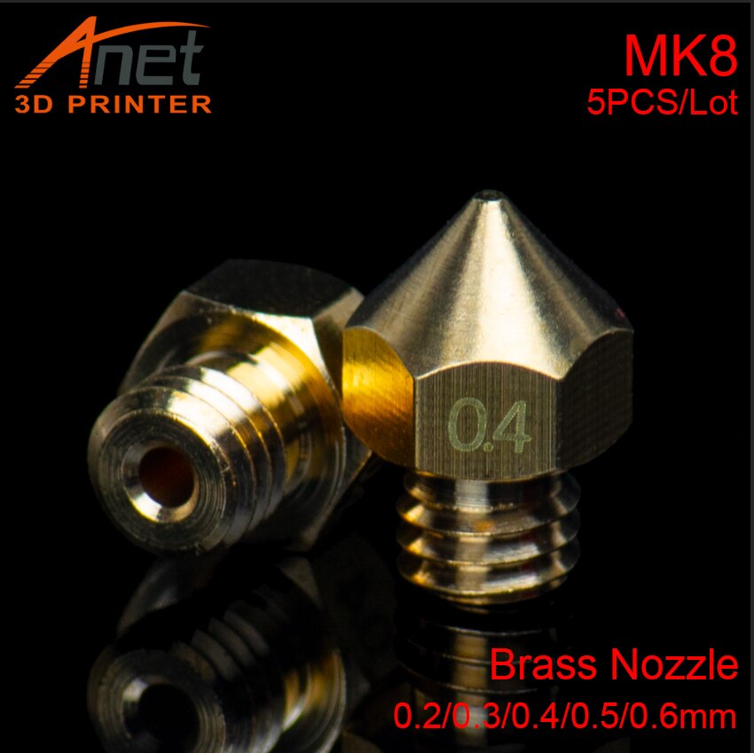 Anet 5 pieces/loose 3d printer parts  mk8 nozzles makebot 0.2/0.3/0.4/0.5/0,6mm size optional for  a8 a6 3d printers
