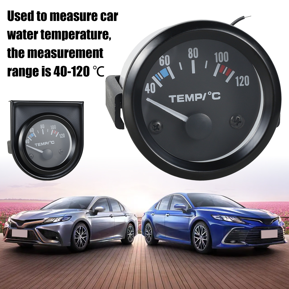 2 " digital vattentemperaturmätare för bil med led-ljus 52mm vattentemperaturmätare i celsius, 40-120 ℃