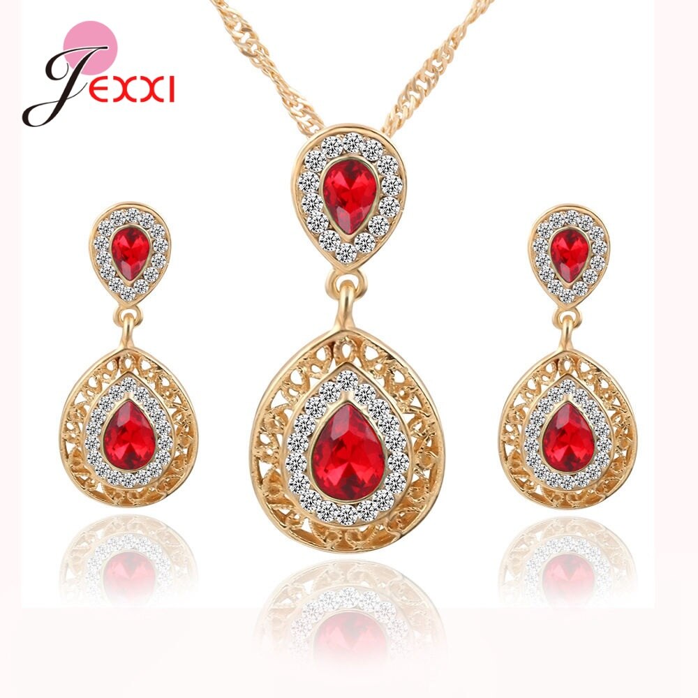 Fast Genuine 925 Sterling Silver Wedding Jewelry Set Korean Style Jewelry Set For Women Latest Jewelry Set: Red