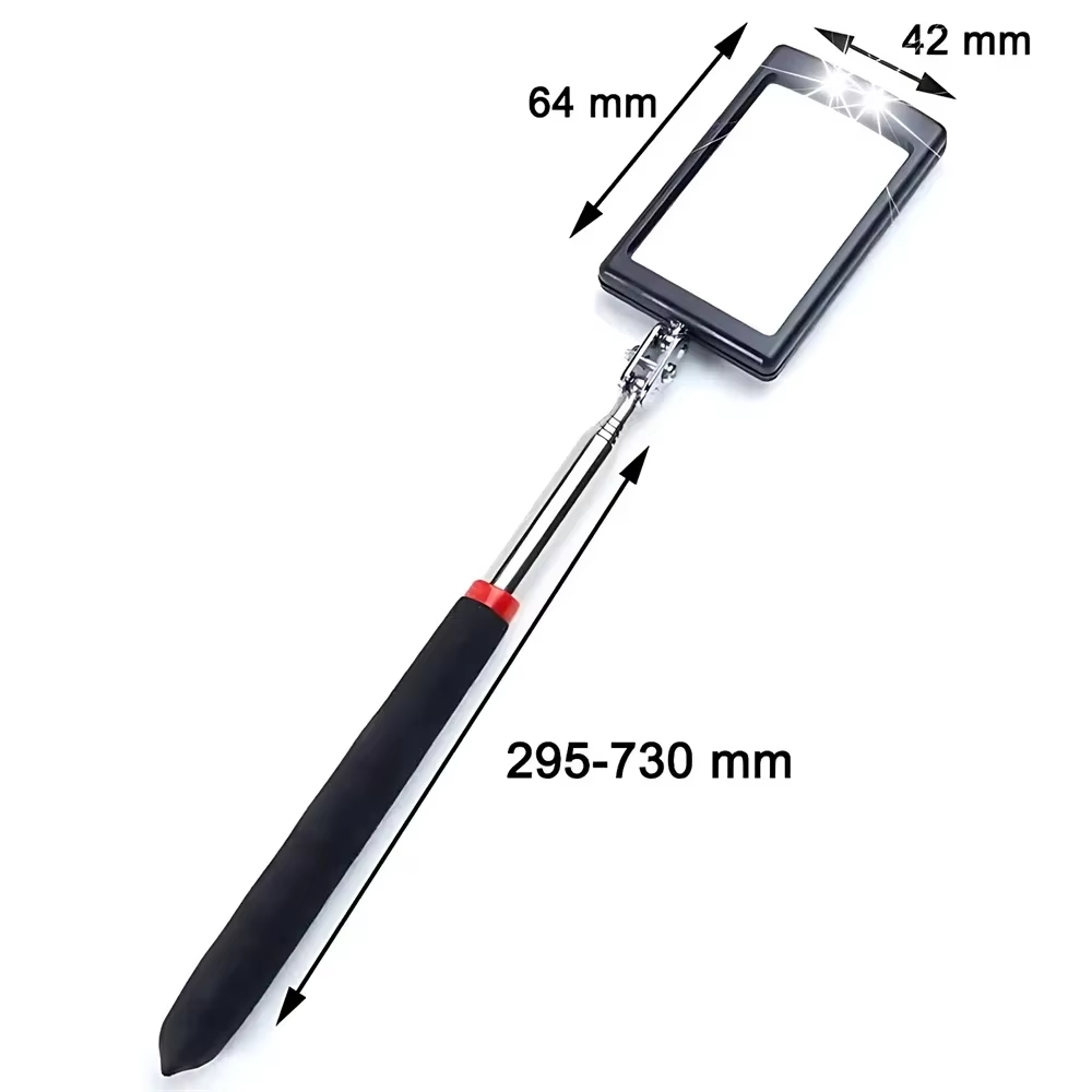 Espejo de inspección con luz LED, espejos telescópicos, herramientas mecánicas de rotación 360, espejo magnético, mango telescópico, herramientas de reparación: Blanco
