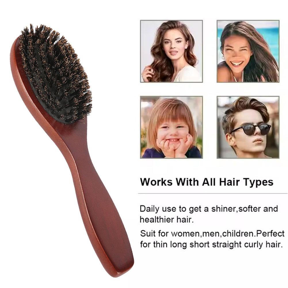 Brosse à cheveux en poils de sanglier naturels, peigne antistatique ovale pour coiffure, brosse à barbe en bois massif, brosse à cheveux de pour femme
