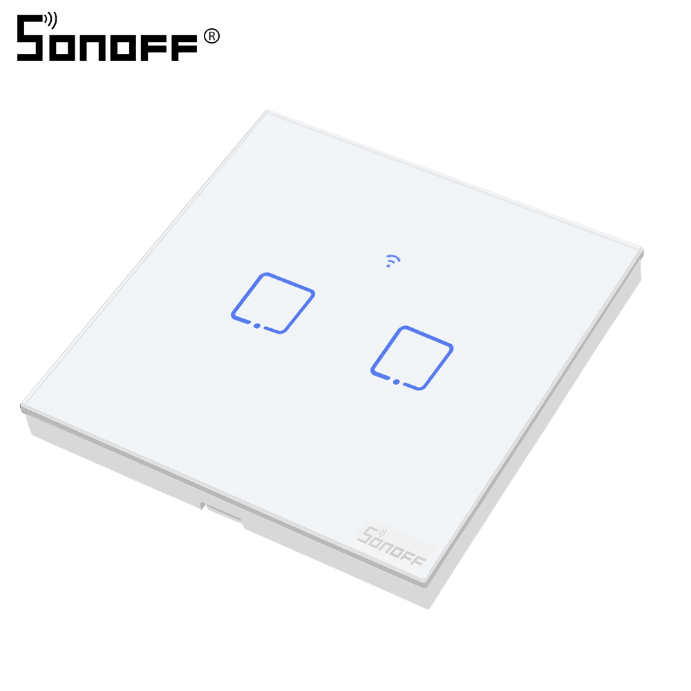 SONOFF Touch Wall Switch Glass Panel Light EU US Socket Plug Wifi Wireless Remote Control 1 Gang 1 Way Relay Google Smart Home: T0 UK 2C