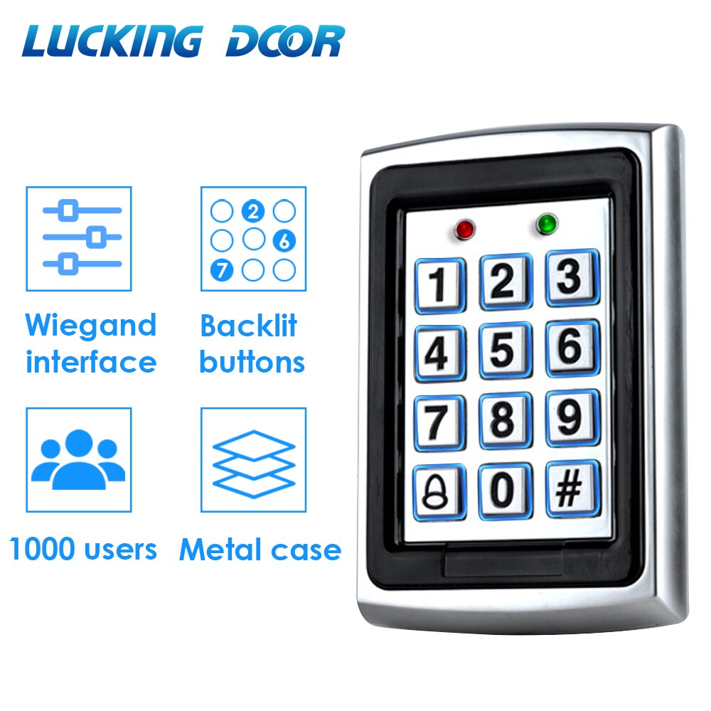 Backlight RFID Metal Access Control EM Card Reader Keypad 1000 Users door bell 125KHz Card Reader Keypad Key Fobs Door Access