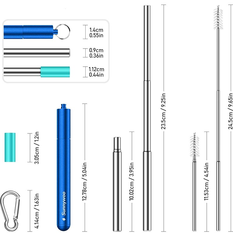 Opvouwbare Herbruikbare Stro Draagbare Rvs Drink Stro met Travel Case Reinigingsborstel Sleutelhanger en Siliconen Tip voor Ad