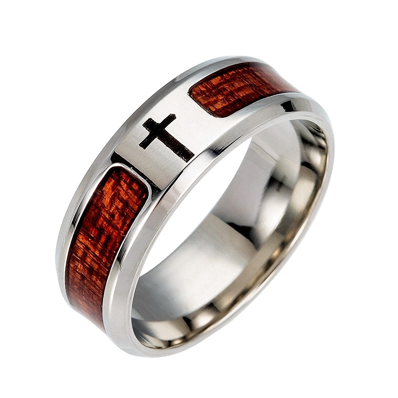 Houten Christian Jezus Titanium Staal Man Ring 8mm Breed Gegraveerde Jezus