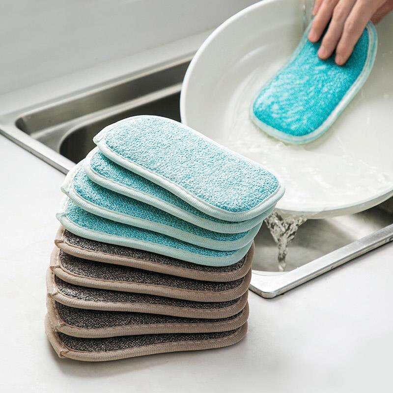 Double Sided Scouring Pad Reusable Cleaning Anti Grease Wiping Dish Cloth Decontamination Sponges Kitchen Cleaning Tools