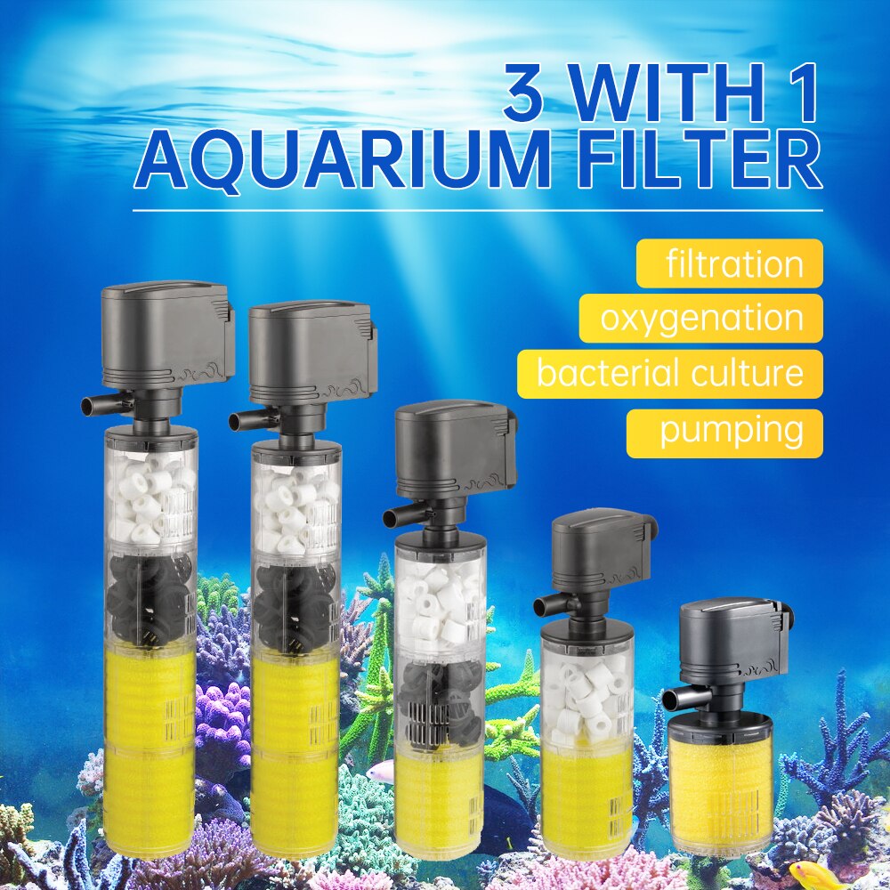 3 in 1 stille aquariumfilter dompelbare zuurstof interne pomp spons water met regensproeier voor aquarium luchtverhoging