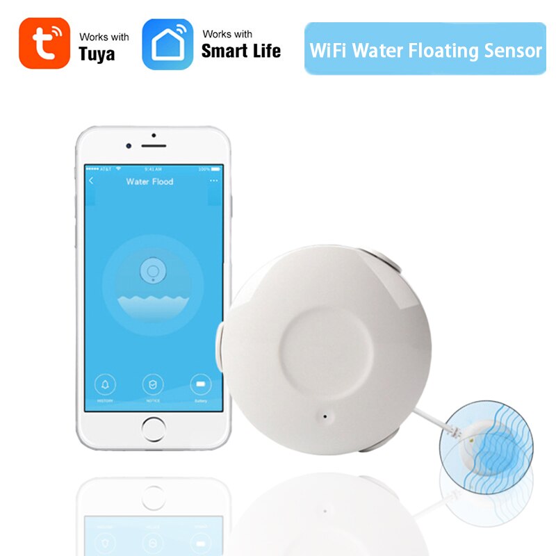Smart Wireless 2.4GHz WiFi Water Sensor, Floating Sensor, Tuya Smart Life Free APP, compatible IOS &amp; Android, No Hub required