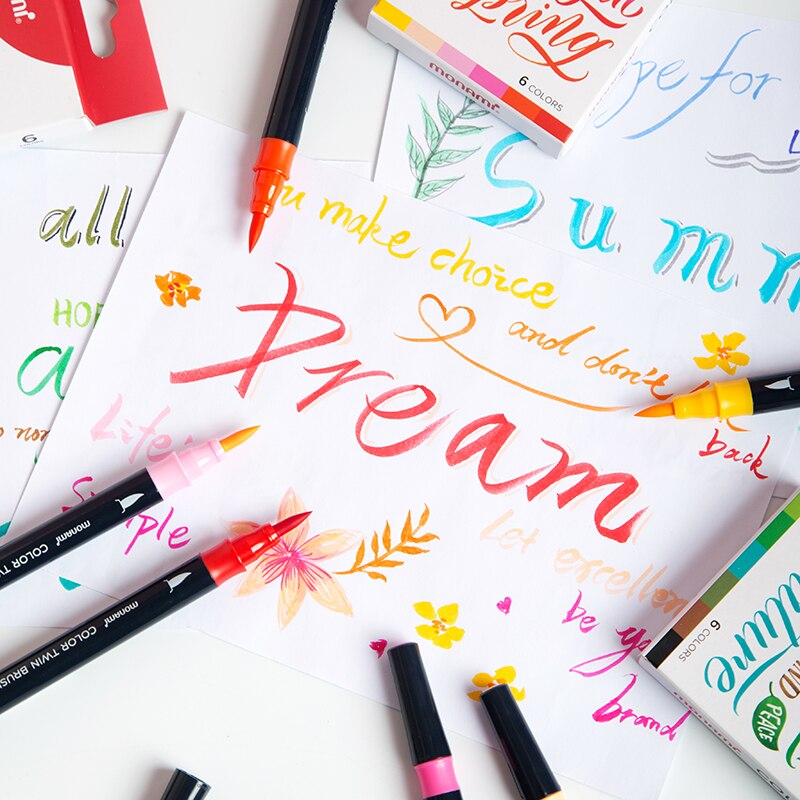 Monami Color Twin Brush Watercolor Brush Pen Double Head Art Markers Sketching Painting Brush Lettering 04038