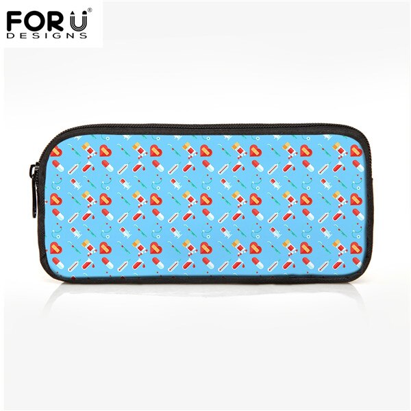 FORUDESIGNS Women Cosmetic Cases Makeup Bags Cartoon Cute Nurse Print Kids Girls Pencil Bags Children Pen Bag Cases: CC4066K