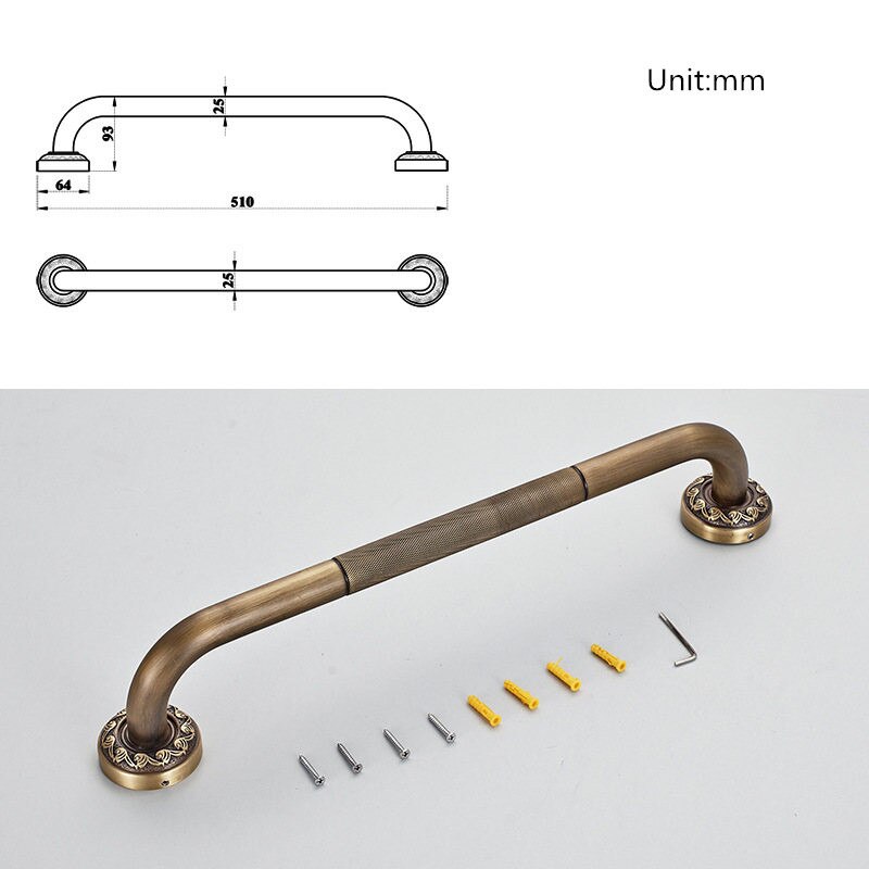 Anti-slip Bathtub Handrail Bathroom Tub Safety Grab Bar Black Antique Brass Carved Pattern Base Safety Handles Wall Mounted