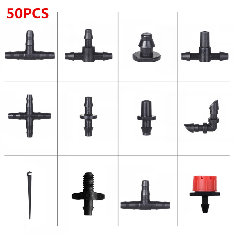 50pcs Garden Water Barbed Connectors Irrigation Dripper Sprinkler 4/7mm Tubing Fittings for Flower Plant Micro Drip Irrigation