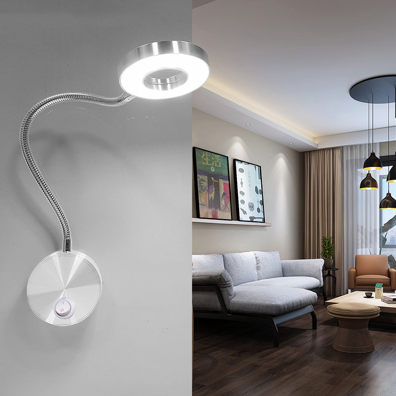 LED-tuyaux-mur-applique 5W 360 ° Chambre à coucher Flexible avec interrupteur à LED, anneau lumineux pour Selfie, lapms muraux d'intérieur pour maquillage, lecture sur le chevet