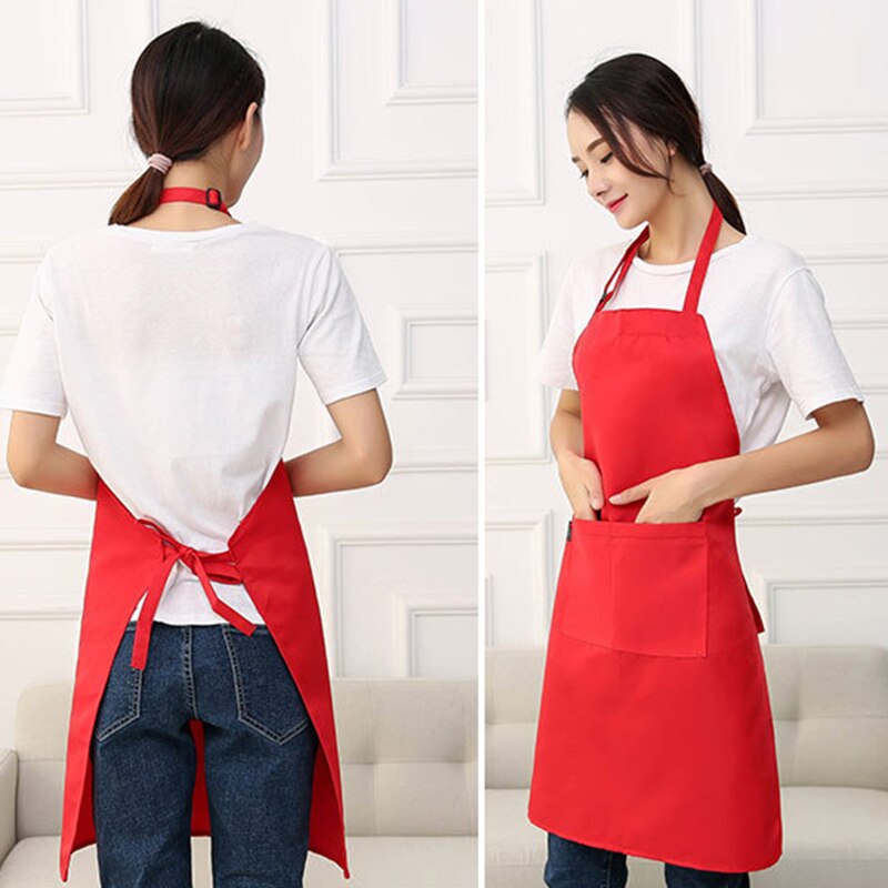 Hanging Neck Adjustable Apron Men Women Canteen Restaurant Home Kitchen Cooking Uniform TT@88: Red