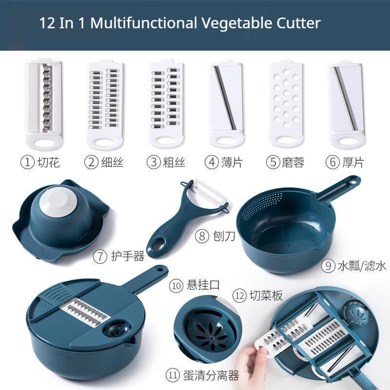 12Pcs Multifunctionele Groentesnijder Fruit Slicer Aardappel Dunschiller Wortel Rasp Plantaardige Chopper Keuken Accessoires