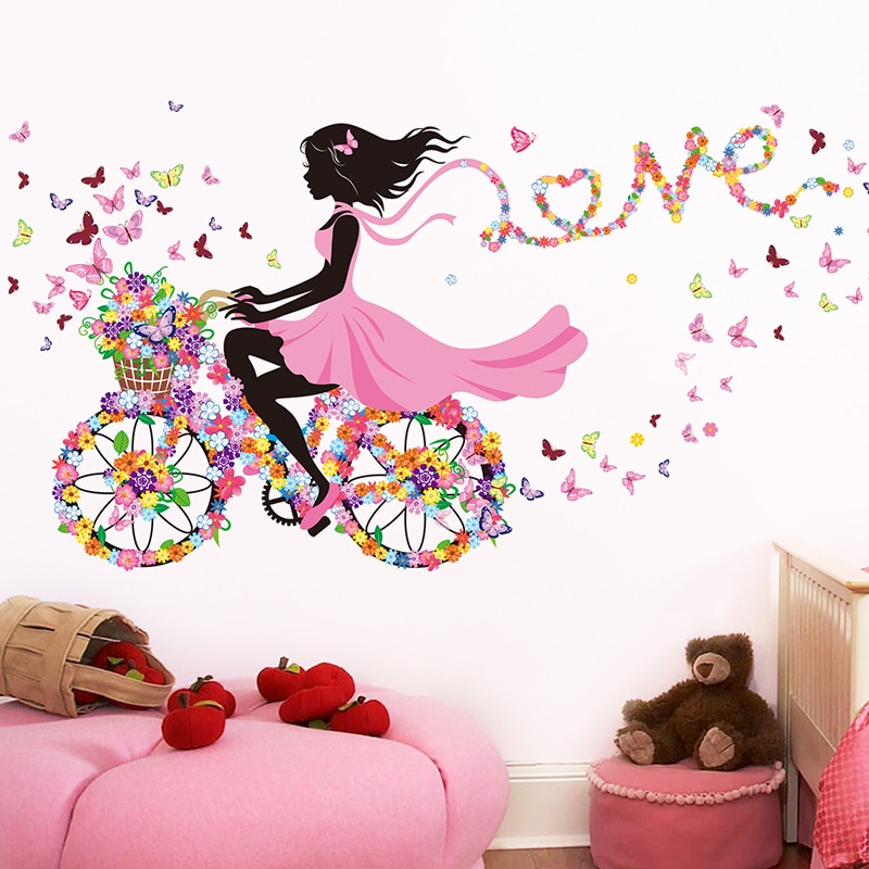 [SHIJUEHEZI] pegatinas de vinilo para dibujo de cuento de hadas para pared de niñas, pegatinas para Mural de bicicleta de mariposas DIY para decoración de habitaciones de niños y bebés