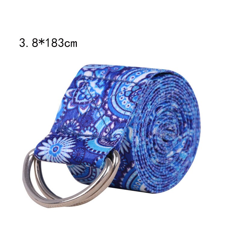 Vrouwen Yoga Stretch Strap Gedrukt D-Ring Belt Gym Oefening Touw Taille Been Weerstand Fitness Bands Yoga Riem Gyh: QingHuaCi Blue