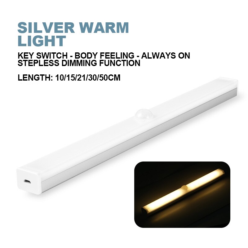 Led Nachtlampje Menselijk Lichaam Sensor Licht Smart Automatische Draadloze Usb Oplaadbare Voor Keukenkast Kledingkast Licht: Warm White / 21CM