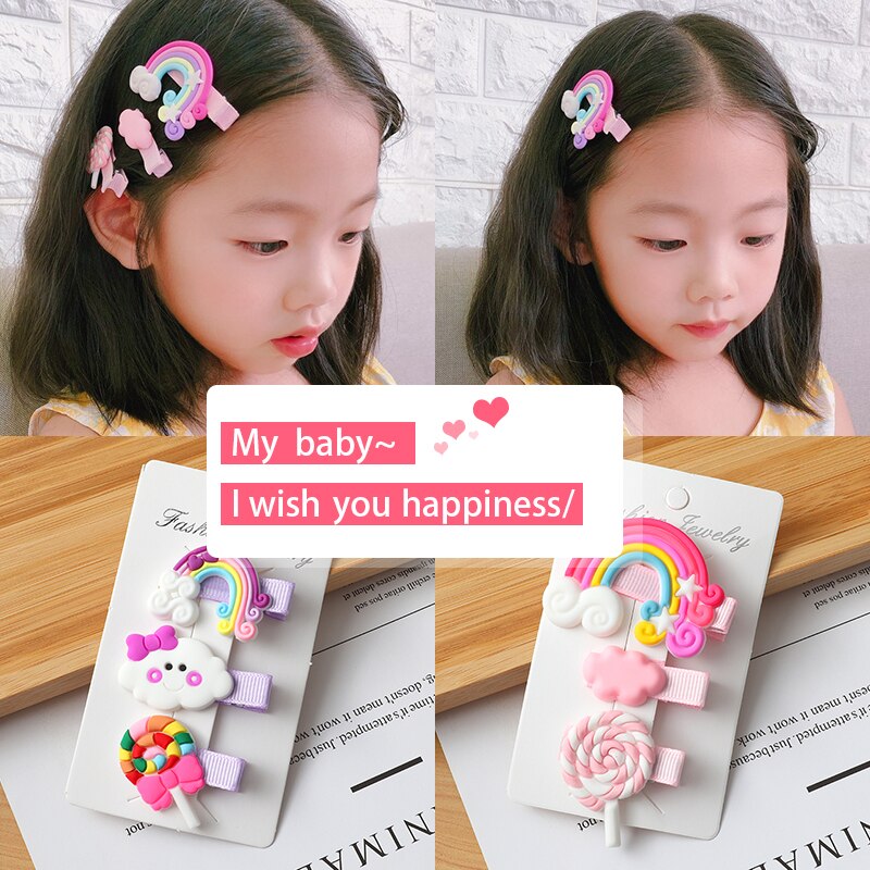 3pcs/Set Hair Clips Girls Cute Rainbow Clouds lollipop Hairpins Children Sweet Barrette Hair Ornament Cute Hair Accessories