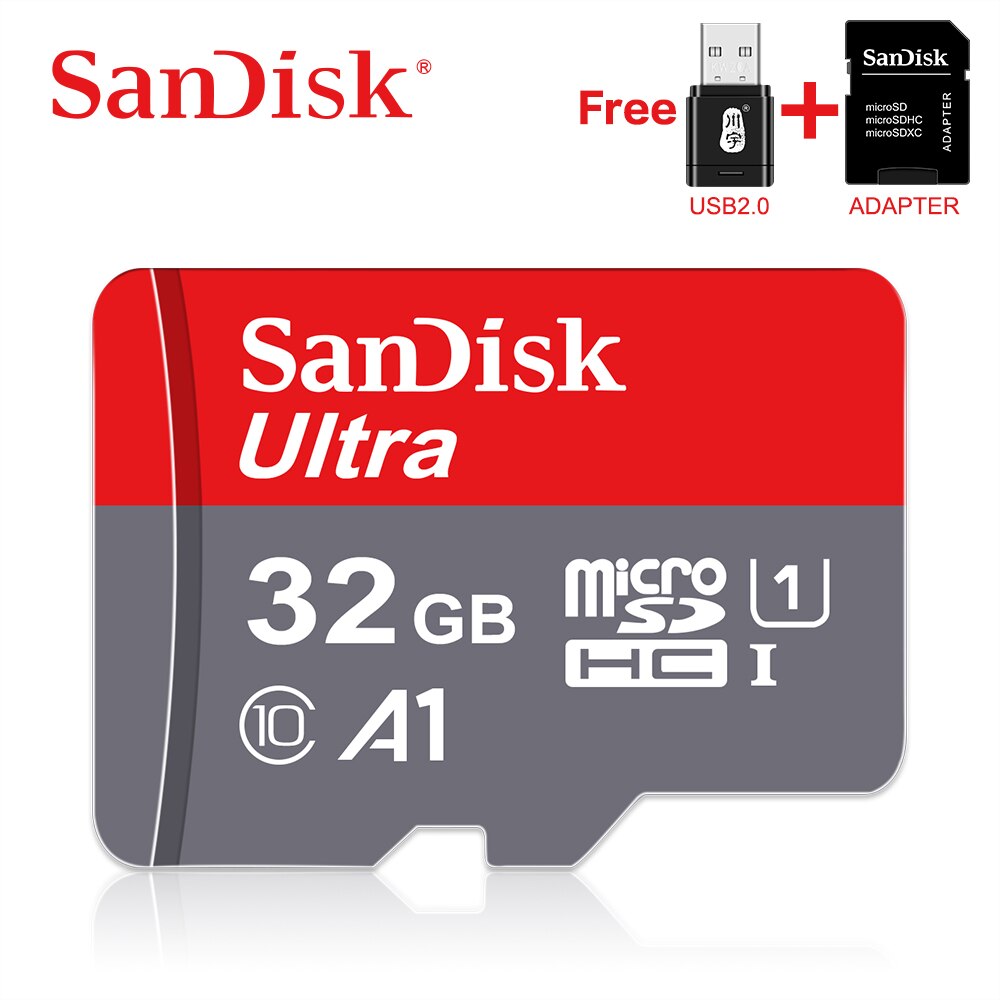 SanDisk-karta microSD TF 100% oryginalna, klasy 10, 16GB 32GB 64GB 128GB max 98Mb/s, karta pamięci, do smartfona i PC: 32GA1 and reader