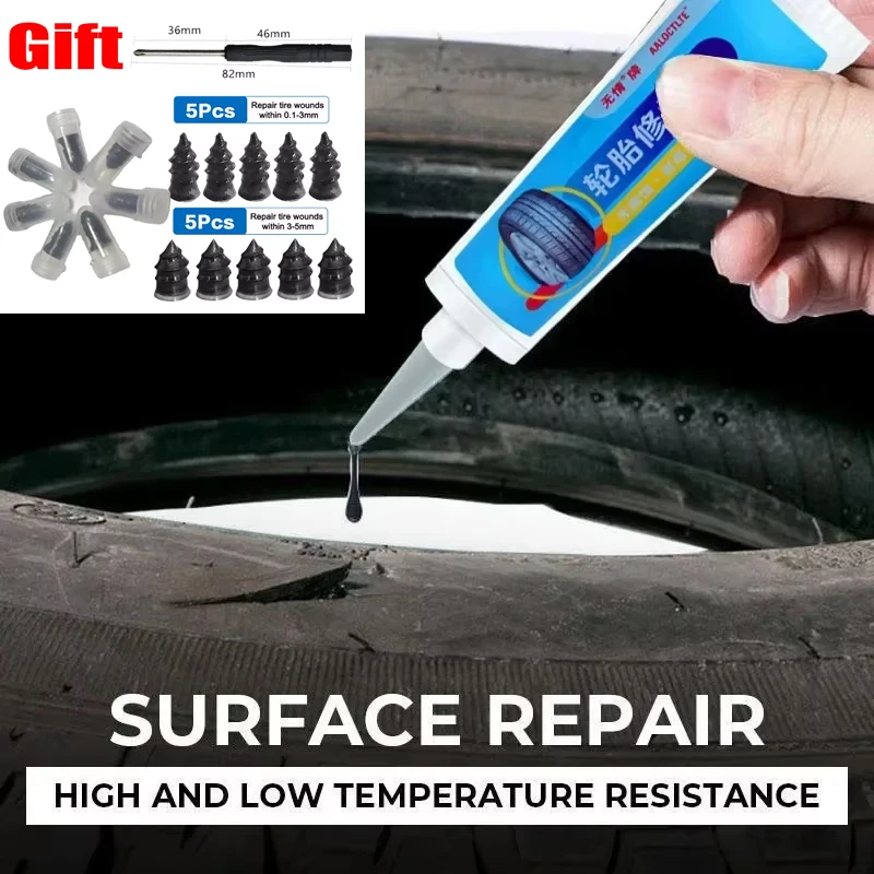Øyeblikkelig dekkreparasjonssett - kraftig lim for biler og motorsykler - hurtigreparasjon, slitesterk løsning for sykkeldekk