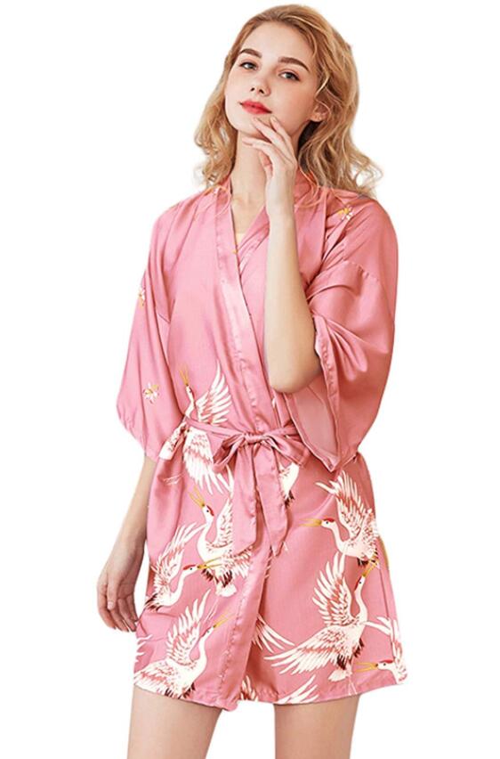 Frauen Seide Satin- kurze Hochzeit Braut Brautjungfer Kleid Kimono Kleid Feminino Schlecht Kleid Große Größe Peignoir Femme sexy Bademantel