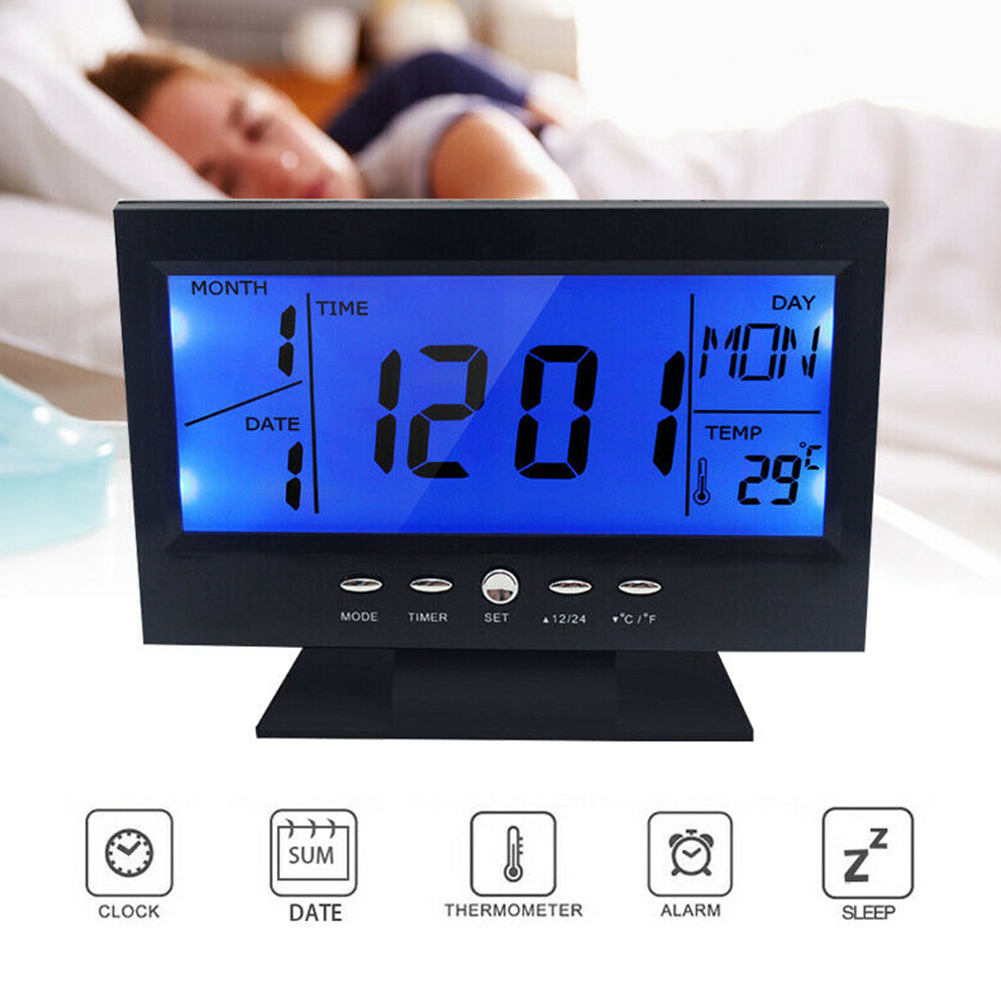 Electronic Home Battery Powered Temperature Snooze Function Backlight Rectangle Shape Alarm Clock LCD Display Digital Office