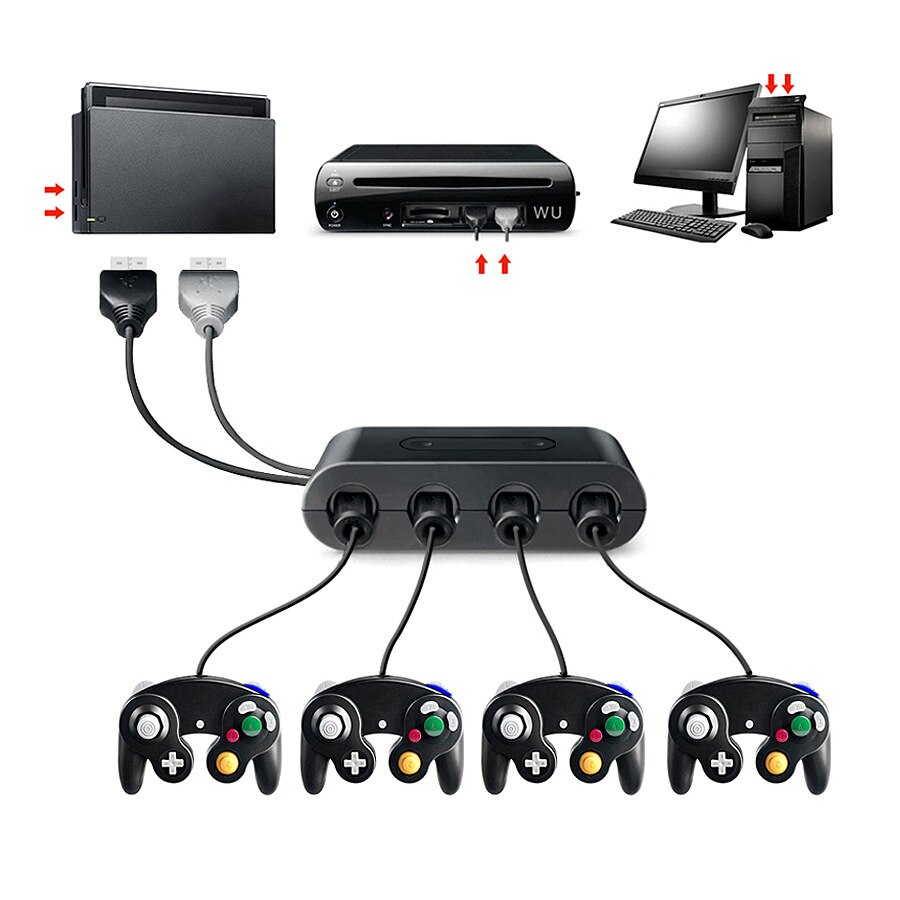 Convertisseur d'adaptateur USB pour Nintendo Wii U, 4 Ports pour contrôleurs GC pour accessoires de jeu PC