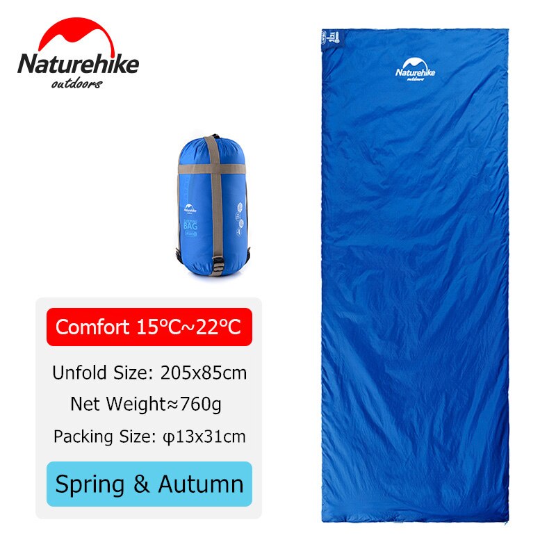 Naturehike Slaapzak Ultralight LW180 Waterdicht Katoen Slaapzak Natuur Wandeling Zomer Outdoor Wandelen Camping Slaapzak: Blue - 205x85cm