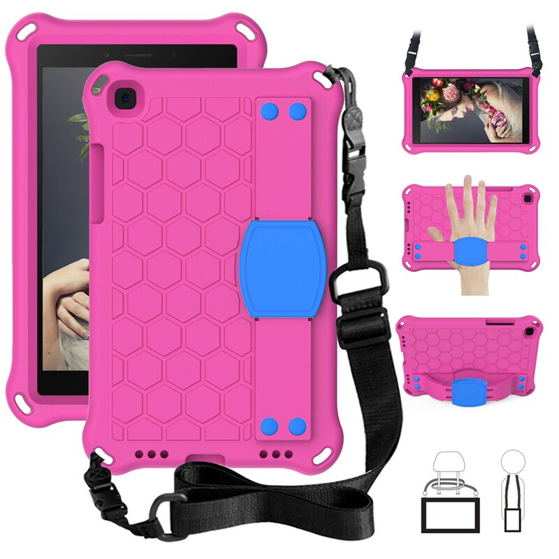 Tablet Case for Samsung Tab A 8.0 - EVA Shockproof Kids Stand Cover with Strap: Rose Blue
