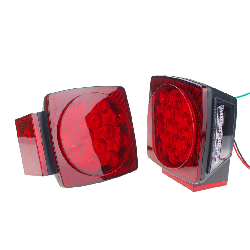 LED Square Red Trailer Turn/Signal/Stop 2 Light Set L/R Submersible Under 80 Inch