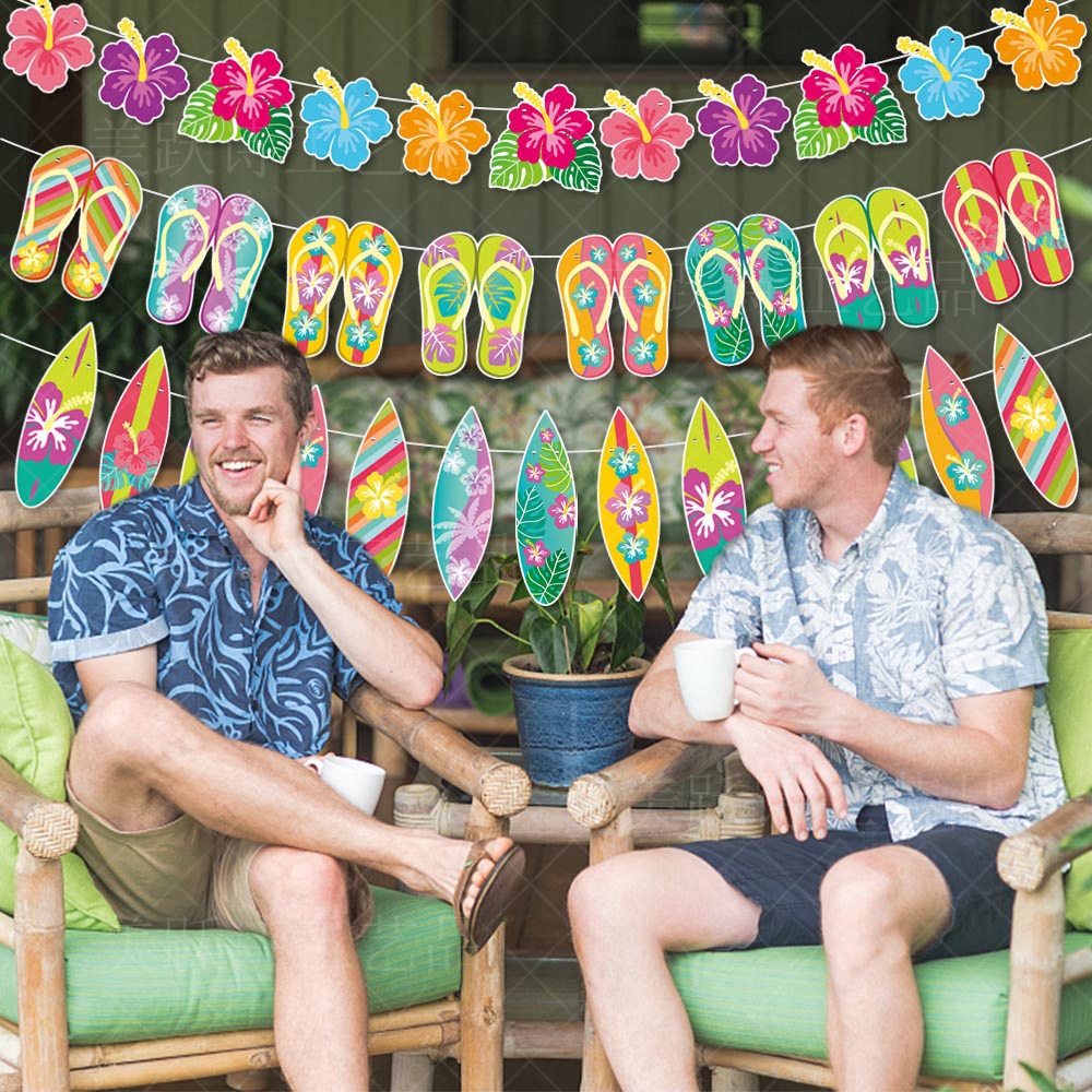 Hawaiiansk dekoration banner sommer strand guirlander flamingo blomst fugl fødselsdag papir guirlande glad aloha luau fest banner
