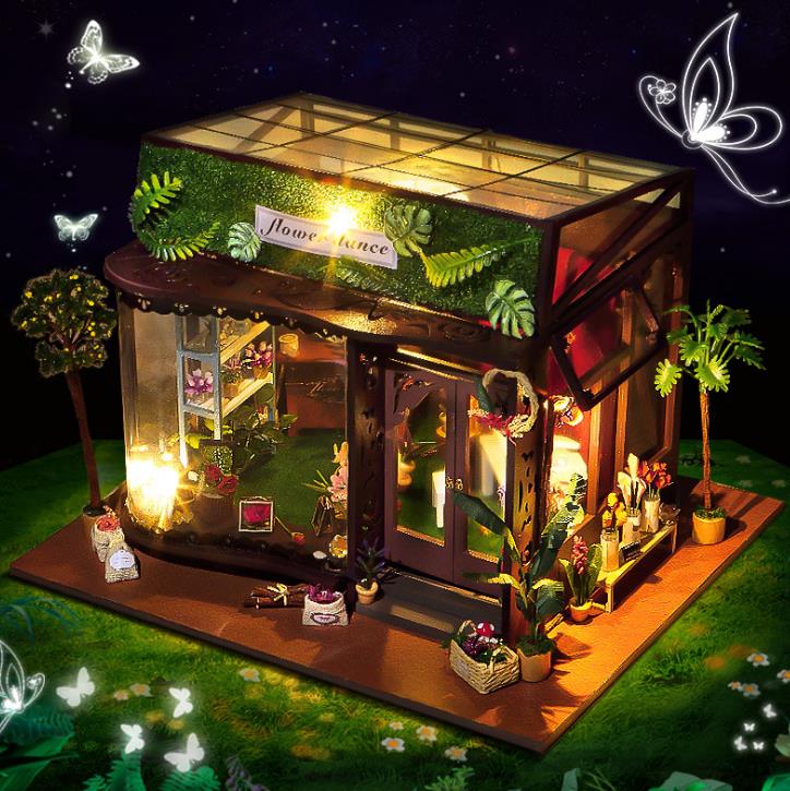 Kwiat sklep DIY robić lalek Dom miniaturowy domek dla lalek w meble piękne zabawki dla dzieci nowy rok prezent na boże narodzenie