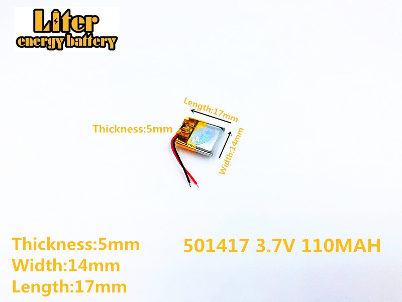 3.7 V, 110 mAH, 501417 PLUG polymère lithium ion/Li-ion batterie pour GPS, mp3, mp4, mp5, dvd, bluetooth, modèle jouet mobile bluetooth
