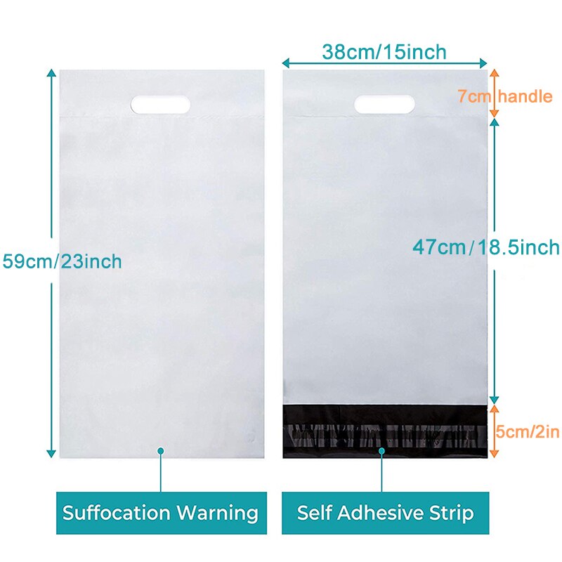 10Pcs Gedrukt Tote Zak Express Zak Met Handvat Koerier Zak Zelfklevende Lijm Dikke Waterdichte Plastic Poly Envelop mailing Zak: White Plain-38cm