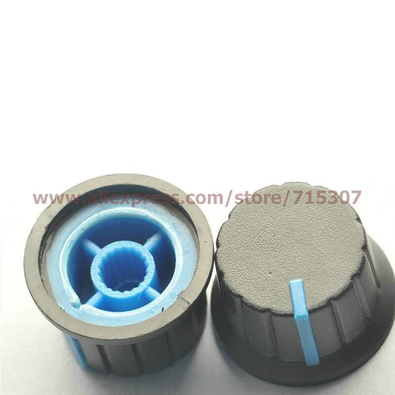 PHISCALE 10 stks van blauw potentiometer knop met antislip strepen gebruikt voor enkele dubbele potentiometer 25*20*15/25x20x15mm
