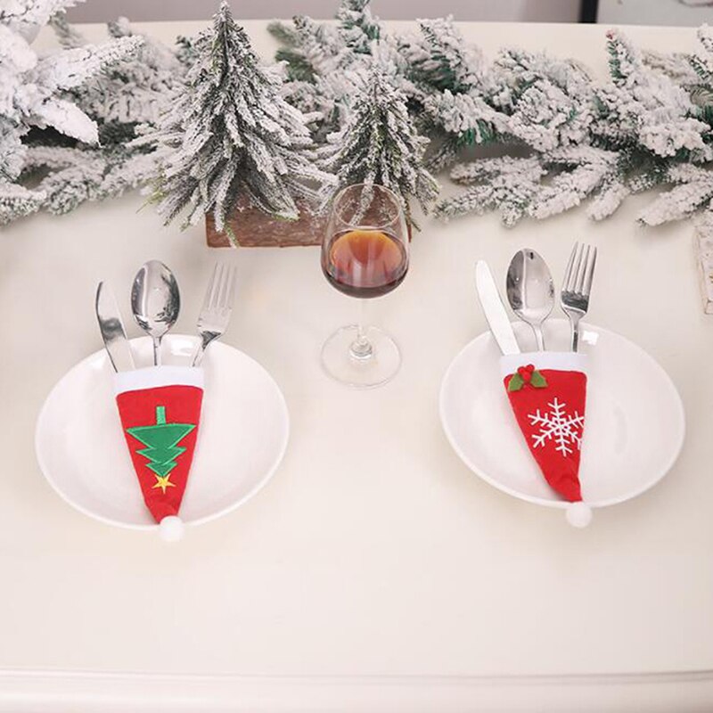 Kerst Decoratieve Kerst Hoed Voor Servies Bestek Houder Tas Tafeldecoraties Etentje Thuis