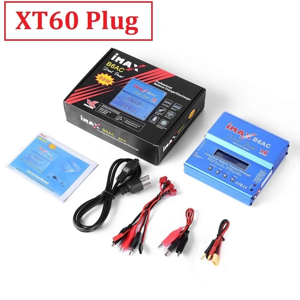 Cargador iMAX B6 AC RC 80W B6AC 6A cargador de batería Lipo Nimh Li-ion ni-cd cargador de equilibrio Digital con pantalla Digital LCD: Azul / Enchufe estadounidense