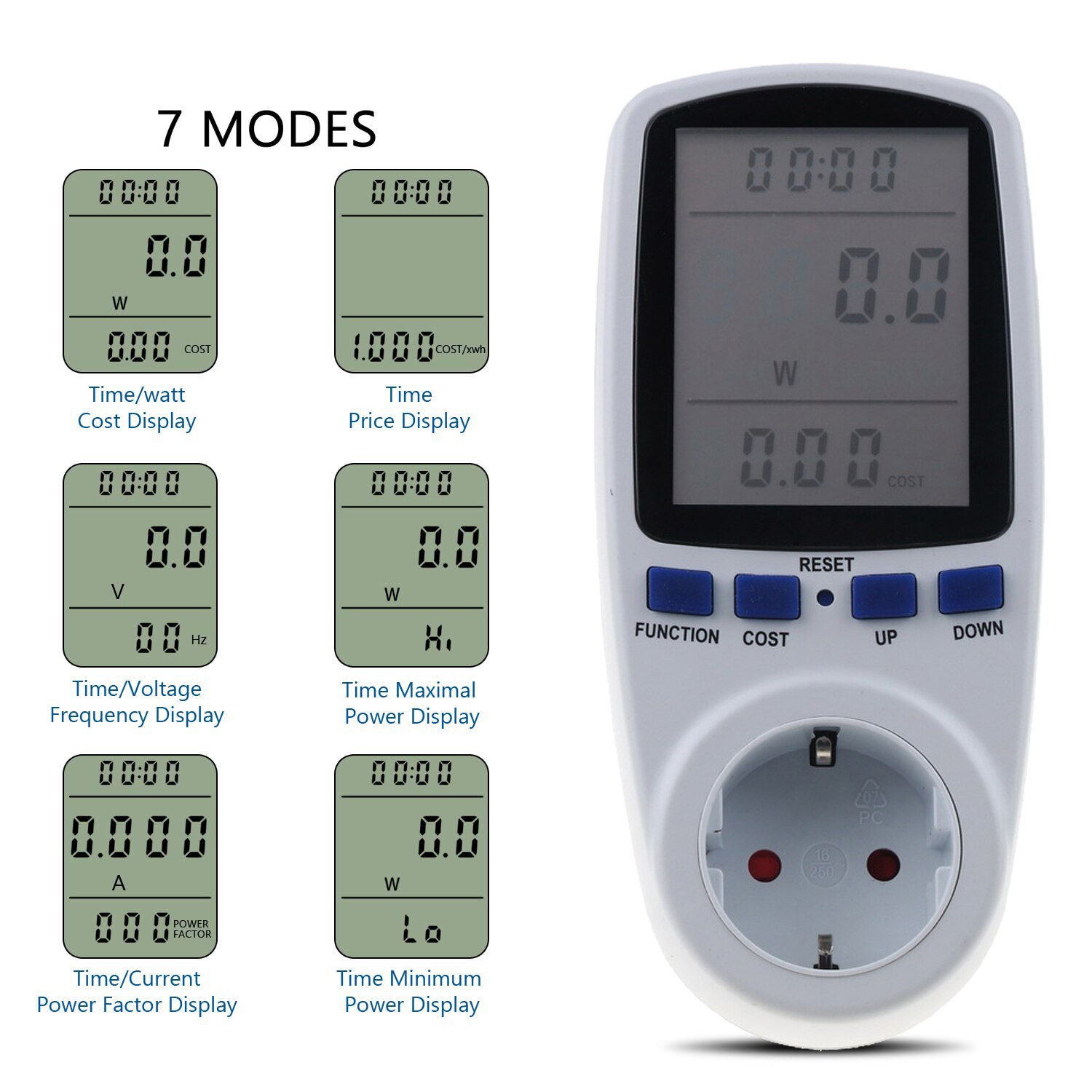 Eu Plug Ac Power Meter 230V Digitale Voltage Wattmeter Stroomverbruik Watt Energiemeter Elektriciteit Analyzer Monitor