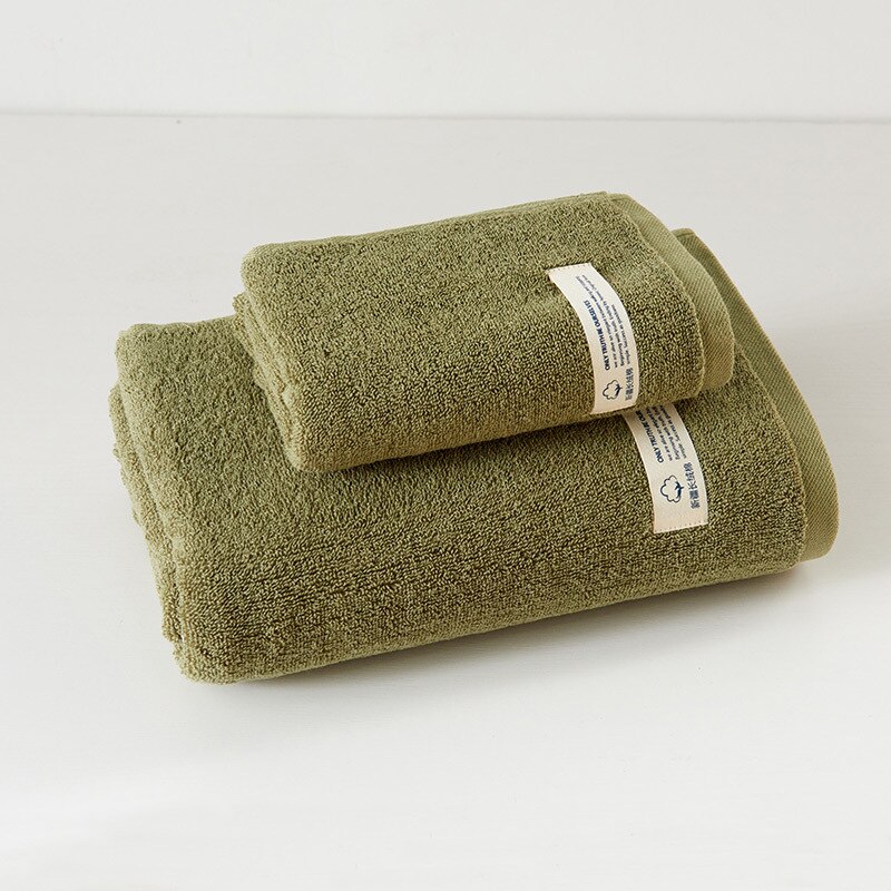 2pcs towel set grey face towel+bath towel cotton solid blue pink milk white 70*140cm beach toalla for home hotel полотенце: green