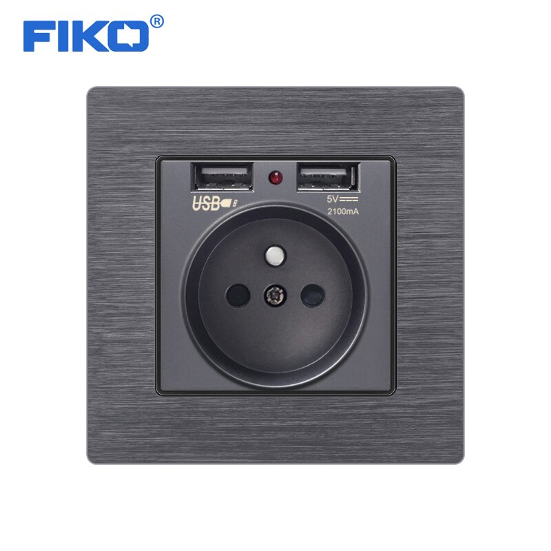 FIKO Ouro liga de Alumínio painel de FR/padrão DA UE com USB ,16A 86*86 milímetros tomada de parede tomada de parede casa de segurança: Gary