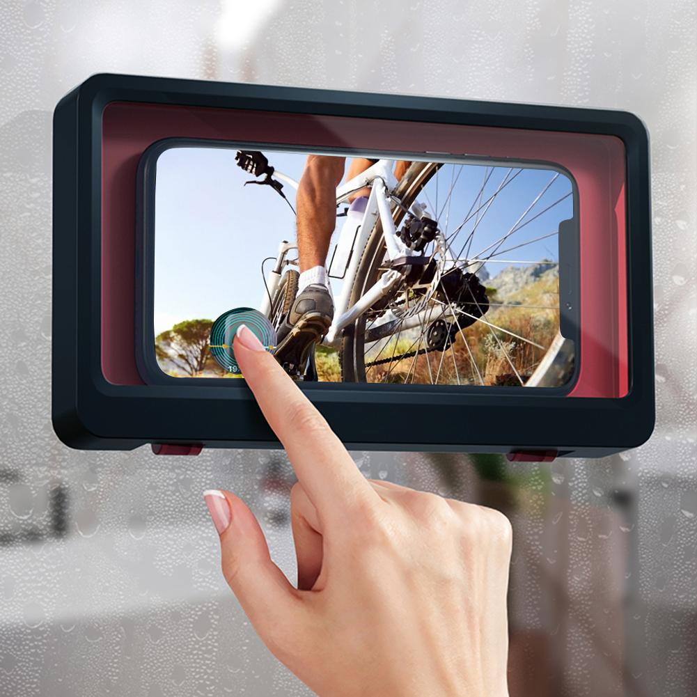 Phone Waterproof Case Wall Mounted Touch Screen Phone Holder Bathroom Kitchen Anti-fog Punch-free Sealing Protective Cover