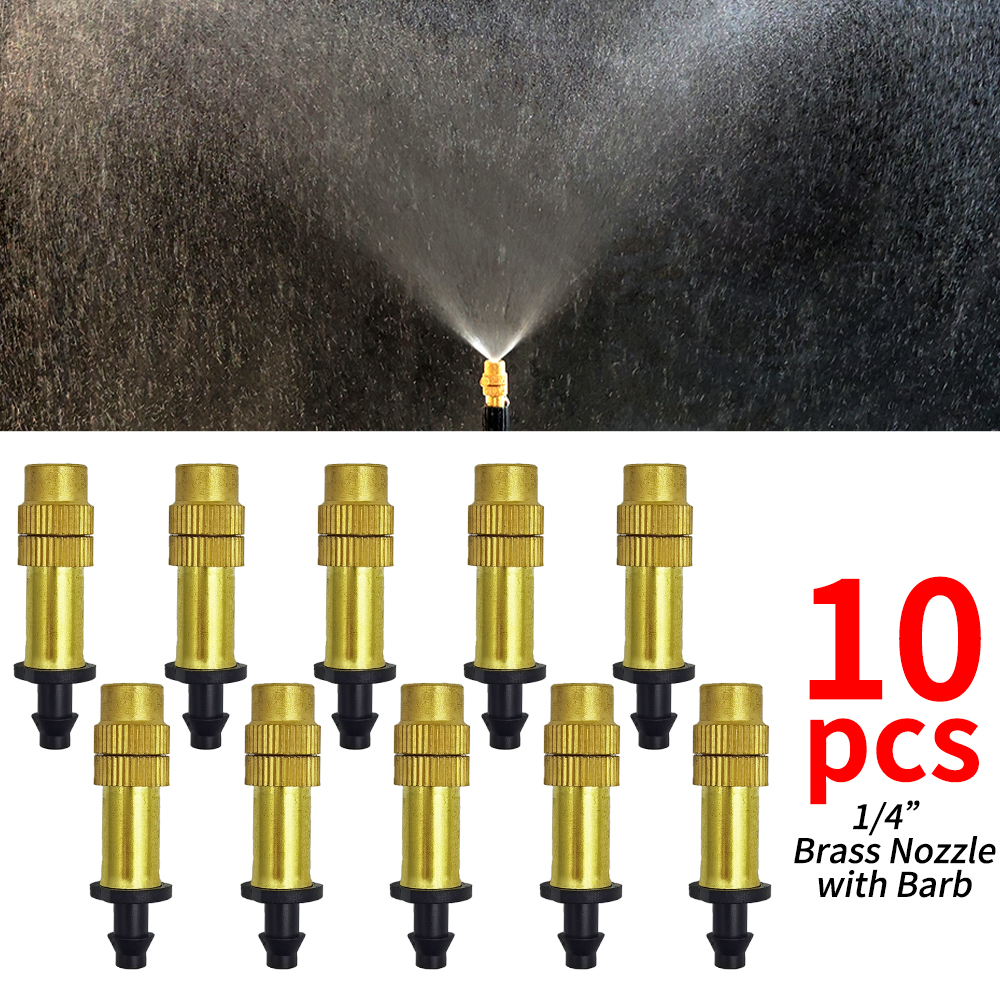 5M-30M Garden Brass Misting Cooling System Irrigation Watering 1/4'' Atomizer Nozzles 4/7mm Hose for Outdoor Greenhouse Pot: green